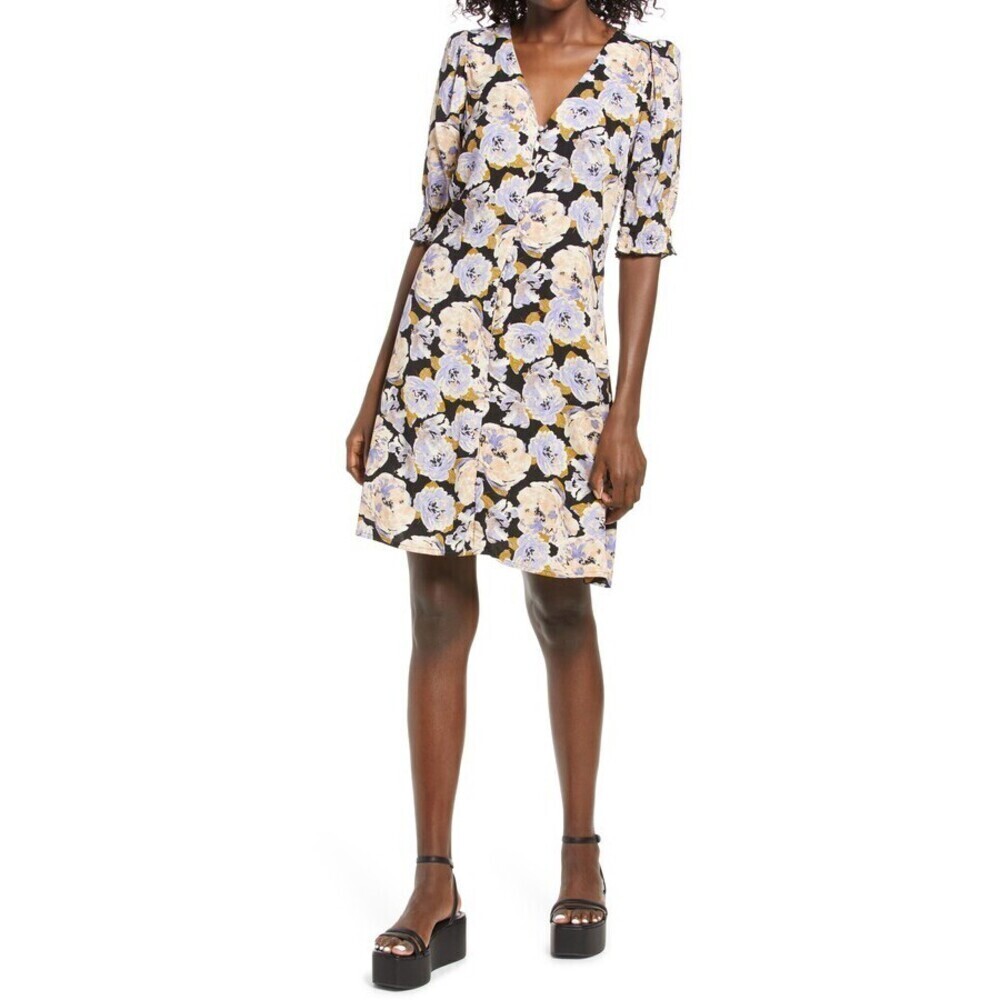 Vero Moda Women's Paja V-Neck Floral Mini Dress Purple Lilac Size S